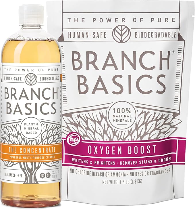 Branch Basics Concentrate + Oxygen Boost REFILL: Stain Remover and All Purpose Cleaner Duo | Bleach, Ammonia, Dye, and Fragrance Free (64 Loads, 33.8 oz Concentrate)