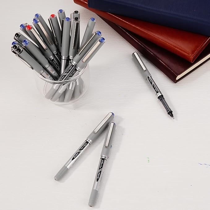 EYEYE Rollerball Pens Blue Bold Point, 8 Pack Liquid Ink Pen 1.0mm Quick Dry, Blue Ink Pens Fine Point Smooth Writing Pen for Journaling, Note Taking, Office, School Supplies