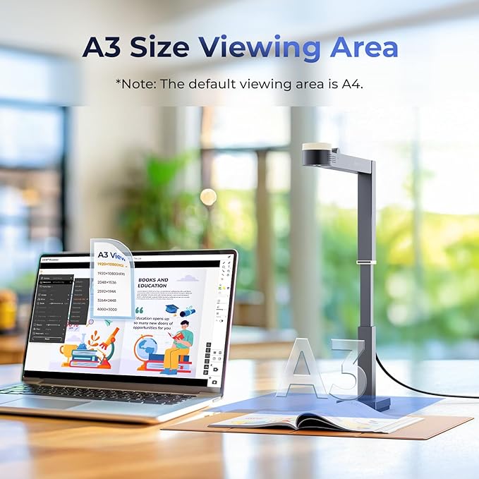 CZUR Fancy S Pro 12MP USB Document Camera for Teacher, 4K Webcam with Microphone and LED Light, Up to 60fps, Auto Focus, for Remote Teaching, Live Streaming, Web Conference, for Mac and Windows