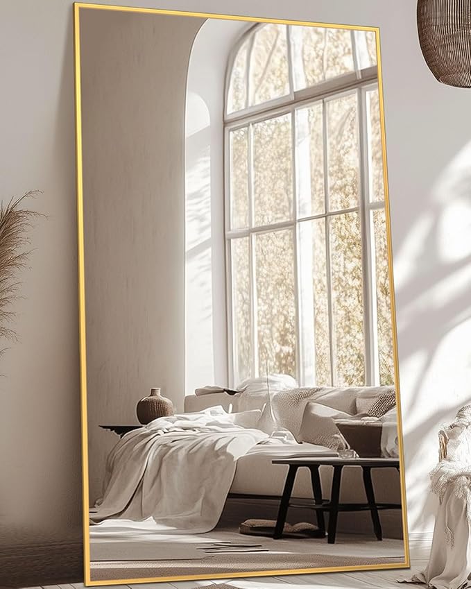 Antok Full Length Mirror, 76"x44" Floor Mirror, Floor Standing Freestanding Full Body Mirror with Stand for Bedroom, Hanging Mounted for Living Room Cloakroom, Gold