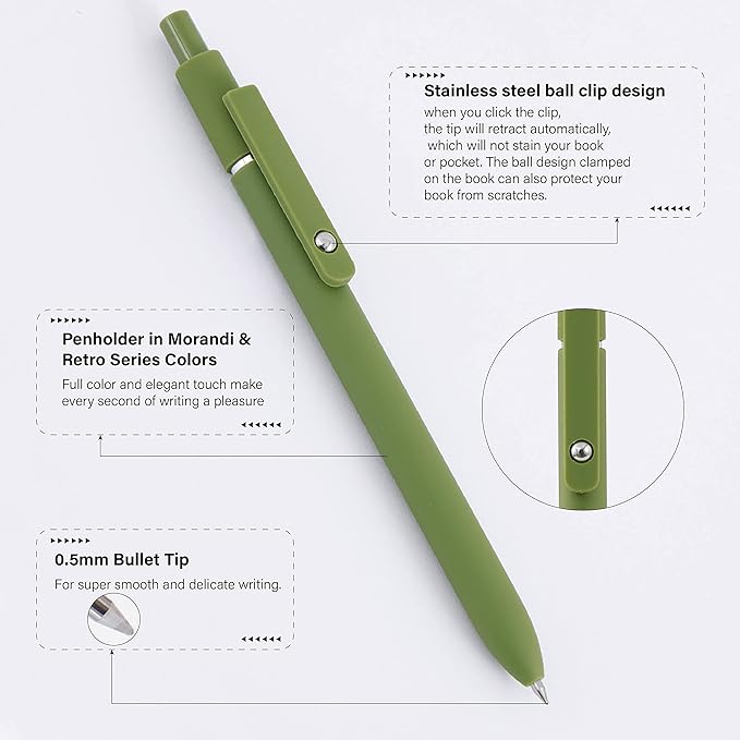 FIOVER Gel Pens,10pcs 0.5mm Quick Dry Black Ink Fine Point Smooth Writing Pens High-End Series Ballpoint for Office School Supplies(Morandi & Retro)