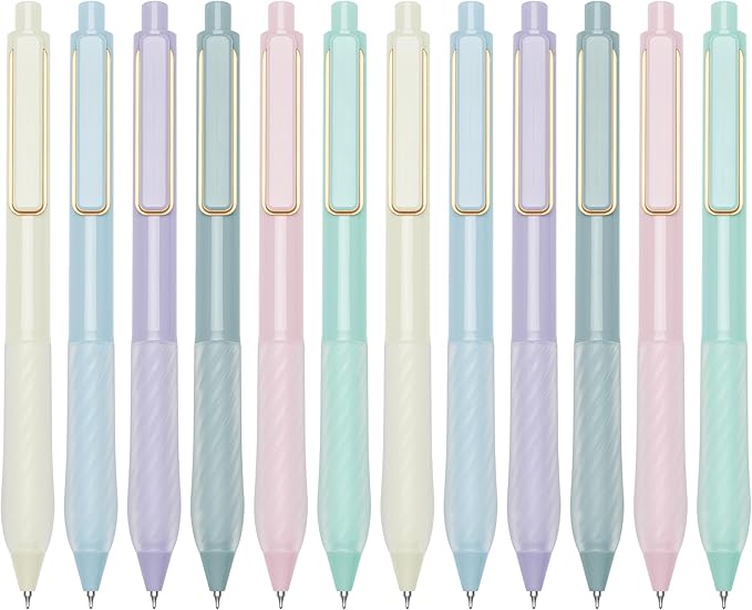 Gel Pens Black Ink Fine Point 0.5mm Retractable Cute Pen for Smooth Writing School Office Supplies (Gold 12-count)