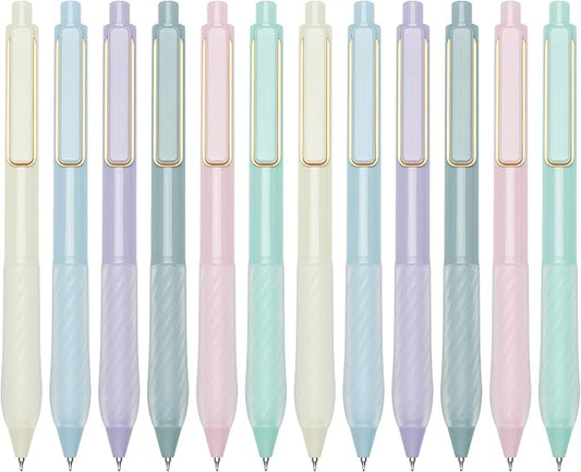 Gel Pens Black Ink Fine Point 0.5mm Retractable Cute Pen for Smooth Writing School Office Supplies (Gold 12-count)