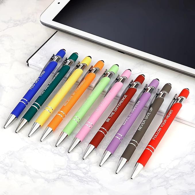 50 Pcs Inspirational Pens - Motivational Ballpoint Pens Bulk with quotes Stylus Tip Gifts for School Coworkers Office Supplies Black Ink