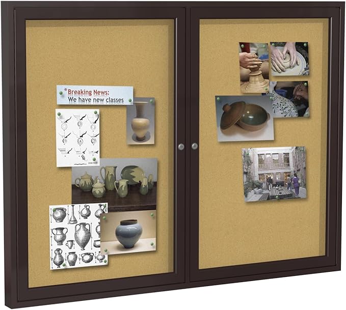 Ghent 36"x60" 2-Door indoor Enclosed Bulletin Board , Shatter Resistant, with Lock, Bronze Aluminum Frame - Natural Cork (PB23660K) Made in the USA