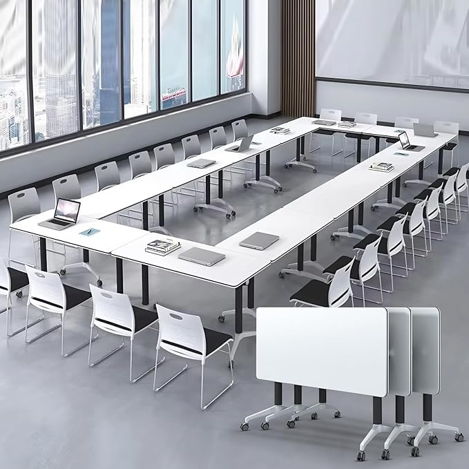 Conference Room Table with Flip-Top Design for Dynamic Meetings, Business Table Computer Desk with Heavy-Duty Frame,Foldable Seminar Meeting Tables for Home Office (2, E, 70.8IN)