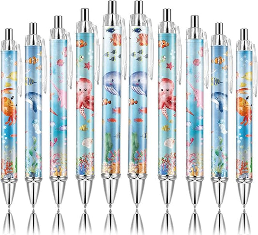 10 PCS Under Sea Ballpoint Pens Retractable Fish Shark Pens Under The Sea Party Favors with 1mm Black Ink Replaceable Ballpoint Pen Refill for Kids Birthday School Office Supplies(Under Sea，10)