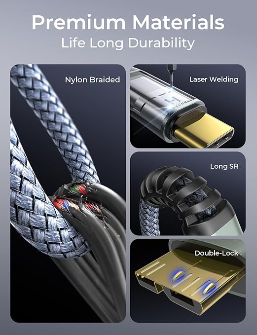 AINOPE External Hard Drive Cord 10Gbps Micro B to USB C External Hard Drive USB C to Micro B Cable Nylon Braided for MacBook Air/Pro, Seagate, WD Toshiba, SSD, iPhone, iPad, Camera, 1.6FT, Grey