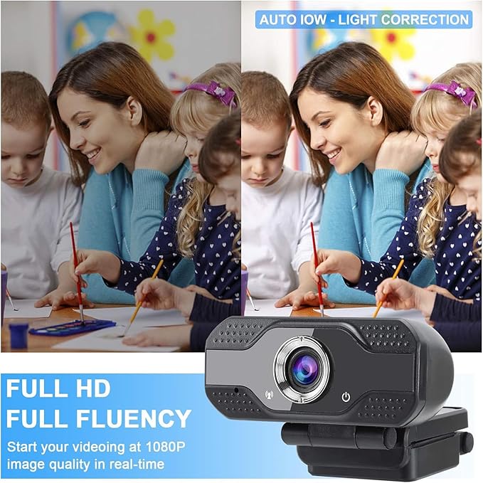 Full HD 1080p Webcam with Privacy Shutter and Tripod, Video and Wide Angle Camera, Built-in Mic, Widescreen USB Computer Camera for Laptop Desktop