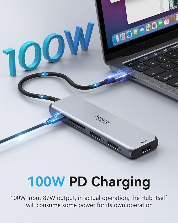 Docking Station Dual DisplayPort, Selore USB c hub with 2 displayport, HDMI, 3*USB 3.0,100W PD,SD & TF Slot, 9 in 1 2 dp Multiport Adapter for MacBook/Dell XPS/HP/Lenovo/Microsoft Surface