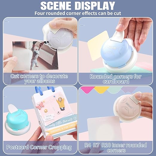 Corner Rounder Punch, Kaluofan 2024 Upgraded 4 in 1 Corner Punch (Inside Rounded Corner+R4mm+R7mm+R10mm), Paper Corner Rounder, Punches for Crafts, DIY Projects, Photo, Card, Scrapbooking Making