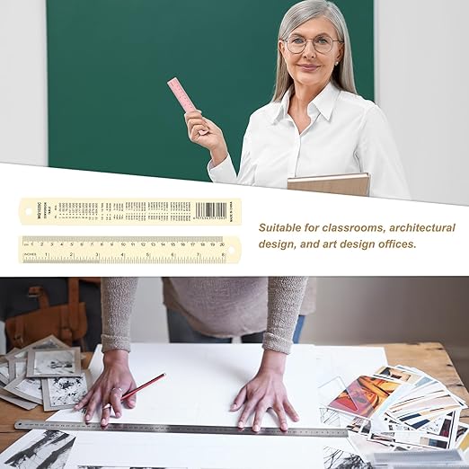 HARFINGTON 6pcs Metal Straight Ruler 20cm Metric SAE Aluminum Alloy Measuring Rulers Scale Tool with Hole for Measure Study Reading Classroom Office, White