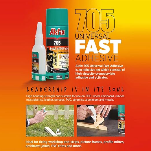Akfix-GA060 705 Fast Adhesive CA Glue (1.76 oz.) with Activator (6.76 fl oz.) [Clear Super Glue Adhesive and Accelerator Spray] - 6 Pack