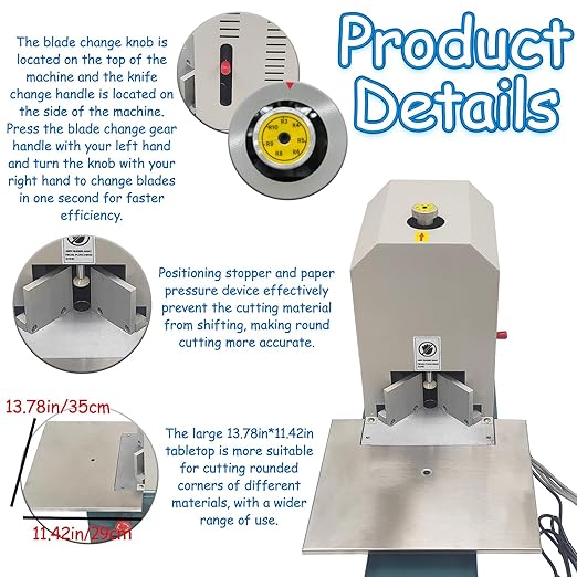 Electric Corner Rounder Machine with Foot Pedal and 7 Blades (R3-R10) 180W 110V Heavy Duty Punch Cutter with Paper Drawer Semi-Auto Metal Corner Rounding Machine for Paper/PVC/Plastic Films