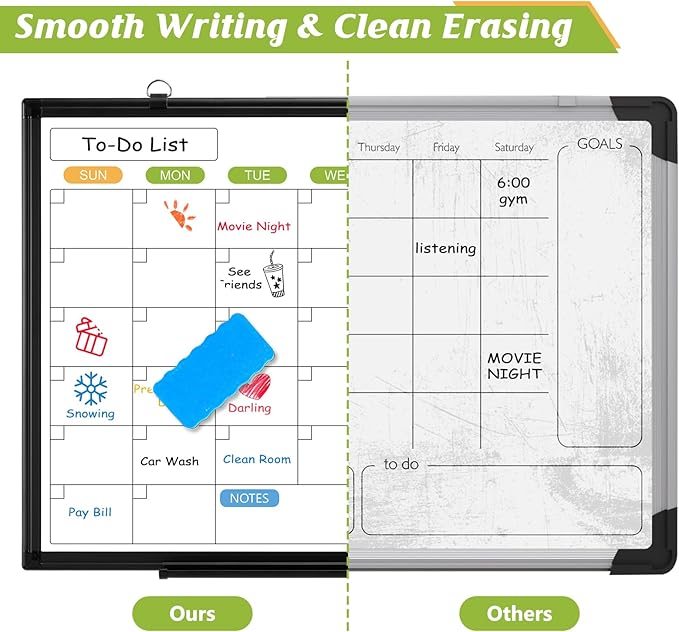 Dry Erase Calendar Whiteboard for Wall, 36" x 24" Double-Sided Magnetic Monthly WhiteBoard Calendar Dry Erase, Wall Hanging Aluminum Frame Calendar Board with Tray for Home, School, Office