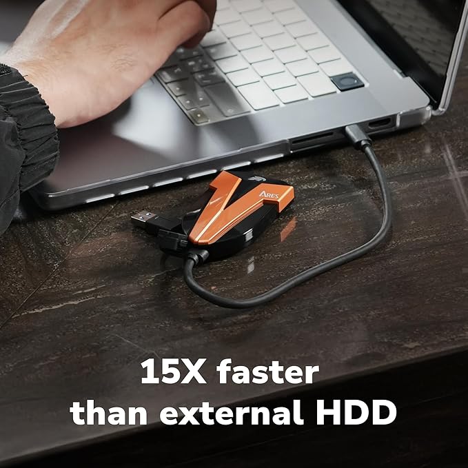 DATO External SSD 4TB, External Solid State Drive Portable SSD External USB 3.2 Gen 2x2 Type-C OTG Supported Compatible with PS5 and Xbox, up to 1600/1500 MB/s IP67 Waterproof - ARES Amber Shield