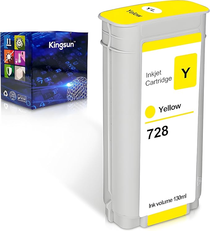 HPQ 728 Ink Cartridge 130ml Compatible with DesignJet T730 T830 MFP Large Format Plotter Printers (F9K16A) (Yellow)