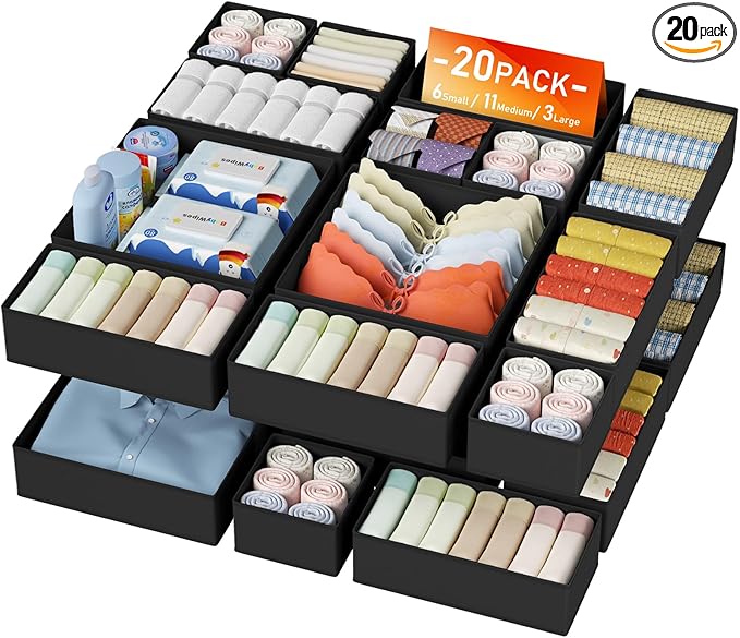 DIMJ Drawer Organizer Clothes - 20 Pack Closet Drawer Organizer Bins for Baby Clothes Storage, Fabric Dresser Organizer for Nursery Bedroom, Foldable Small Drawer Dividers for Underwear Socks