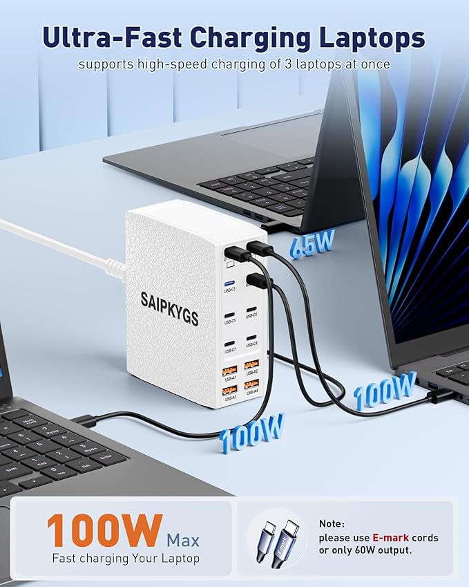 Charging Station (600W),12-Port USB C Charger Block with Dual 100W PD USB-C Fast Charging Station Hub for MacBook Pro/Air/All iPad iPhone 17/16 15/14/13/Pro Max/Samsung Galaxy Note(White)