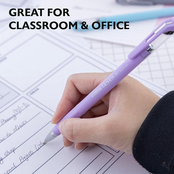 BAZIC Oil Gel Fuse Tech Ink Pen, GR8 Dazzle Black Ink w/Rubberized Barrel, 0.7 mm Medium Point Smooth Writing, for Office School (3/Pack), 24-Pack