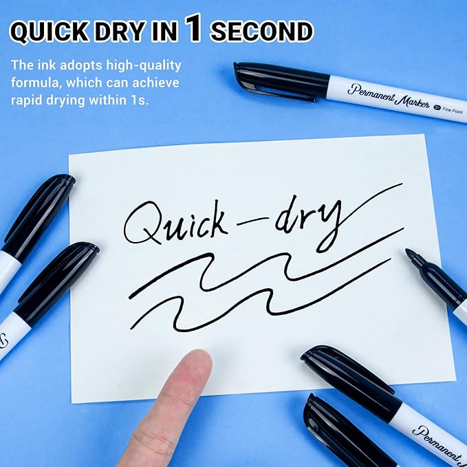 Black Permanent Markers 108 Pack, Black Markers Bulk, Fine Tip, Quick-Drying, Waterproof, Durable for Wood, Plastic, Metal, Glass, Paper - Office Supplies, School, Classroom, Home Organization