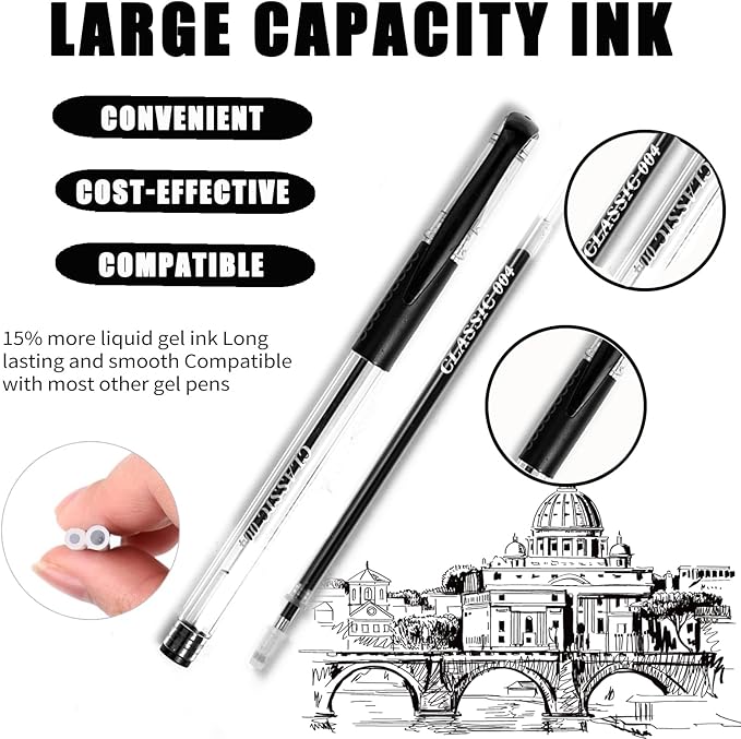 Grey Gel Pens for Coloring Book,36 Color Gel Pens Set including 12 Color Gel Pen with 24 Refills,40% More Ink Colored Gel Pens for Drawing, Doodling, Scrapbook, Journaling