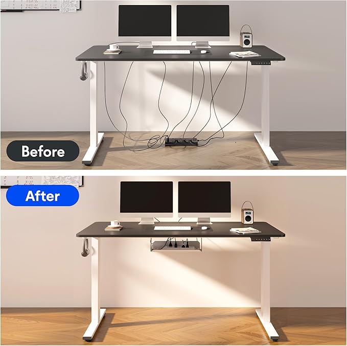 FLEXISPOT EN2 Whole-Piece Standing Desk with Clamp Power Strip, 55 x 28 Electric Stand Up Height Adjustable Desk with Cable Management (White Frame + 55" Rustic Brown Desktop, 2 Packages)