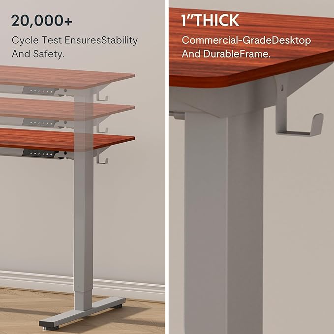 FLEXISPOT EN1 Whole-Piece Standing Desk, 48 x 30 Inches Electric Adjustable Desk for Home Office (Silver Frame + 48 in Mahogany Top, 2 Packages)