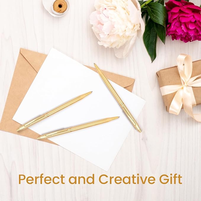 Cambond Ballpoint Pens Gold Pen - Nice Pens for Wedding Guest Book for Gift Smooth Writing Pen with Black Ink 1.0mm Medium Point, 3 Pens with 3 Refills (Gold)