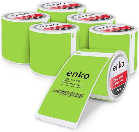 enKo [6 Rolls, 1800 Direct Thermal Labels] Green Colored Compatible for Dymo 30256 Label (2-5/16 x 4") Use with Dymo, Rollo Thermal Printer as Shipping & Mailing Labels