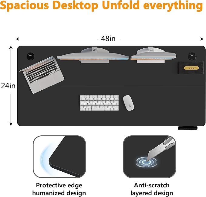 Himimi Electric Standing Desk 48 x 24 inch for Home Office,Sit-Stand Adjustable Desk with Memory Presets,Height Adjustable Desk for Gaming/Working,Free Hook, Lockable Wheels,Black