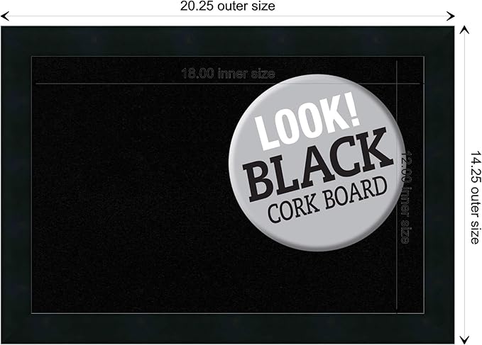 Amanti Art Black Cork Board for Wall, 14x20 Vision Board with Black Wood Frame, Small Corkboard Office Decor for Home Organization, Modern Contemporary Corkboard Pinboard to display items for home