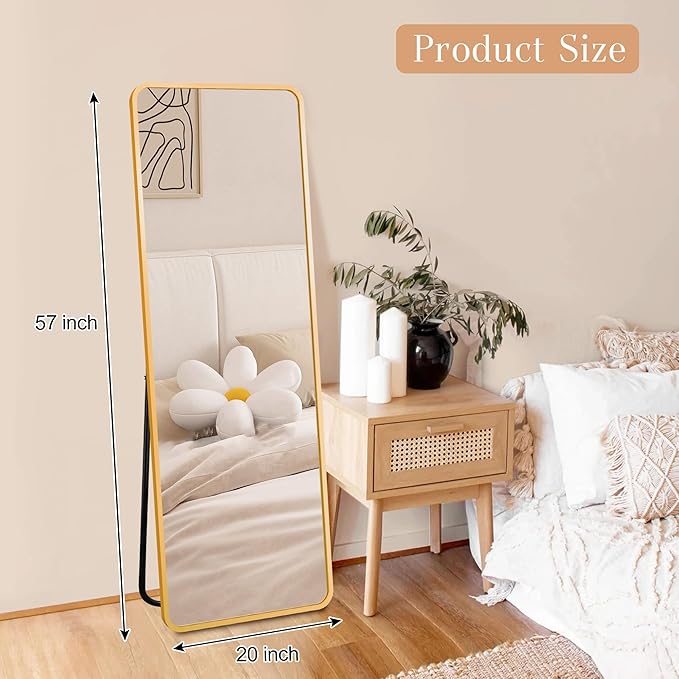 57"x20" Full Length Mirror Rectangle Body Dressing Floor Standing Mirrors for Bedroom & Cloakroom, Gold