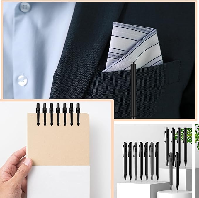 Eaasty 100 Pcs 4'' Mini Pen Bulk 0.7 mm Small Retractable Ballpoint Tiny Black Ink Pen Gel Pens with Clip Smooth Writing Pens for Pocket Journal Writing Office