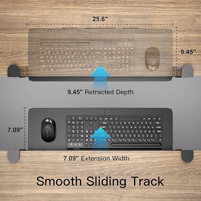 Ergonomic Keyboard Tray Under Desk Pull Out with Adjustable C-Clamp Mount, Slide-Out Computer Keyboard and Mouse Platform Drawer for Office and Home Typing (Black)