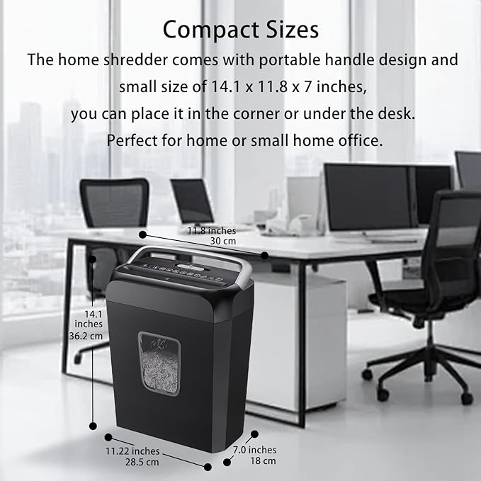 Bonsaii Paper Shredder for Home Office, 6-Sheet Cross-Cut, Shreds Paper, Credit Cards, Mail, Staples & Clips, 3.4-Gallon Clear Bin with Handle