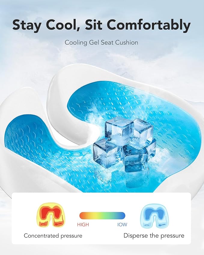 HUANUO Ergonomic Seat Cushion for Office Chair, Extra Large Car Seat Cushion, Tailbone and Back Support, Cooling Gel Enhanced, 4-Zone Pressure Relief Chair Cushions for Office, Car, Wheelchair