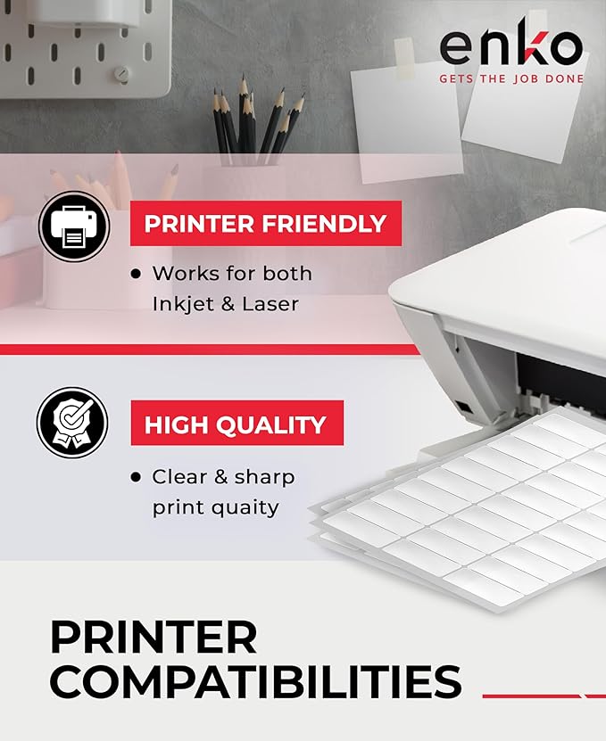 enKo 1 x 2-5/8 Inch 30 Up Return Mailing Address Labels White Printable FBA Labels (100 Sheets, 3000 Labels)