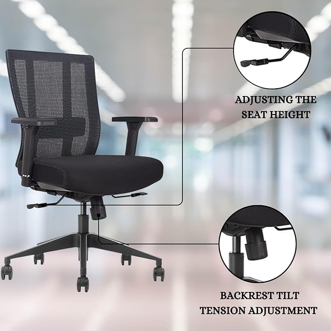 Bitchair Ergonomic Mesh Conference Room Chair - Adj Lumbar Support Computer Desk Chair with Height Adjustable Arms - Seat Depth Adjustable Home Office Chair - (Black) (Pack of 1)