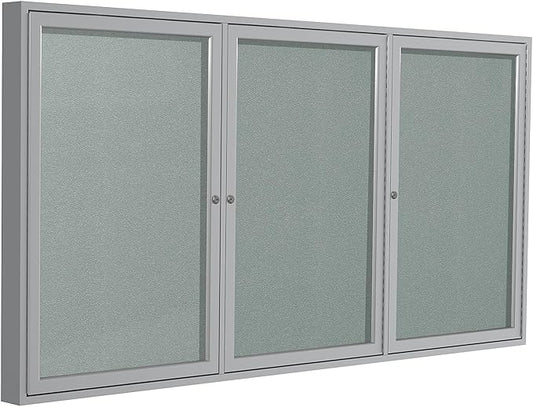 Ghent 48"x72" 2-Door Outdoor Enclosed Vinyl Bulletin Board, Shatter Resistant, with Lock, Satin Aluminum Frame - Silver (PA34872VX-193), Made in The USA