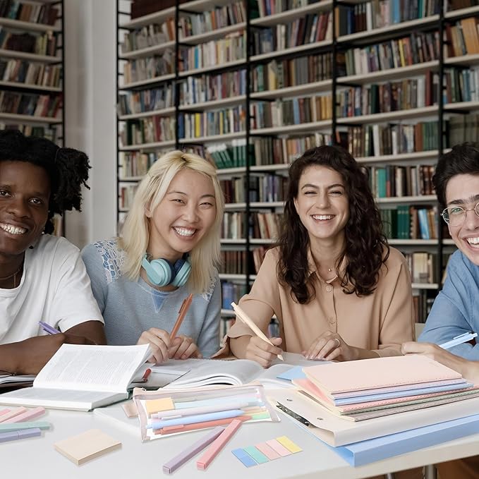 Colarr 54 Pieces Aesthetic School Supplies Including Pastel Highlighters Document Bags Pencils Notebooks Pencil Pouch Ink Pens Sticky Notes Erasers Back to School Gift Stationary Kit Supplies(Morandi)