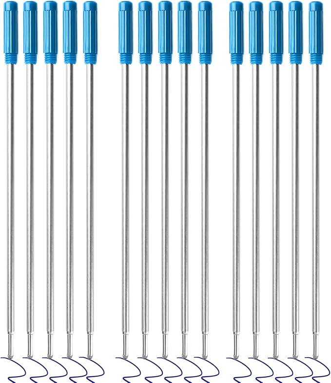 0.7 mm Ballpoint Ink Twist Pen Refills, 15 Pcs Medium Point Metal Smooth Writing Replaceable Ink Refill, Stationery Compatible for Cross Ballpoint Replacement (4.6in M) (Blue, 15)