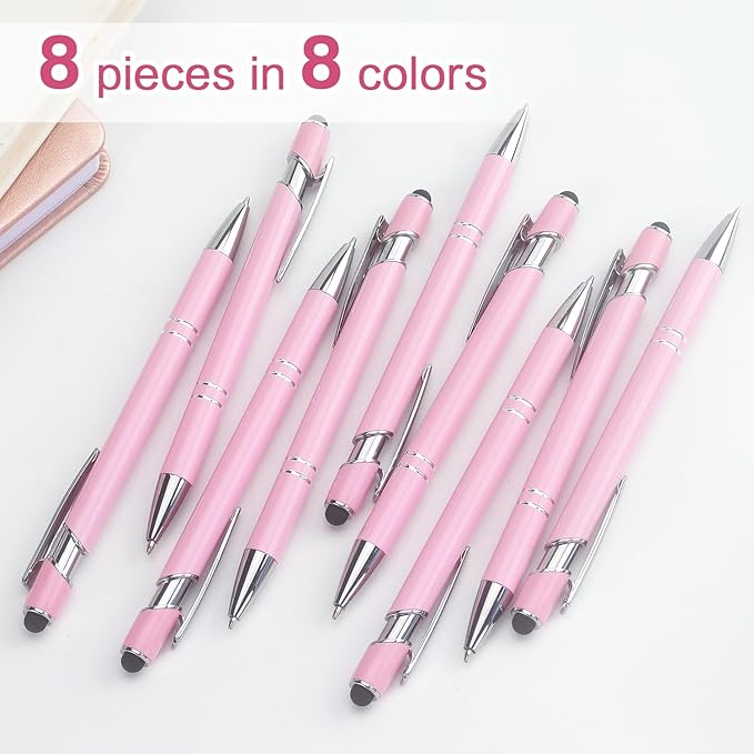 Ballpoint Pen 2-in-1 Stylus Retractable Ballpoint Pen with Stylus tip, Metal Stylus Pen for Touch Screens, 1.0 mm Black Ink (Pink)