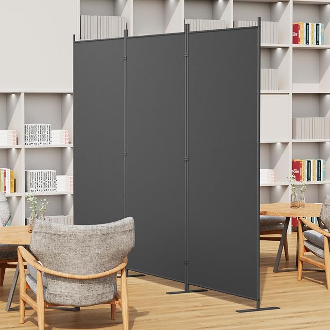 Helios&Hestia 3-Panel 6 ft Tall Indoor Folding Room Divider, Portable Privacy Screen, Freestanding Partition Separator, Temporary Wall Separation for Bedroom, Office, 102" W X 71" H, Dark Grey