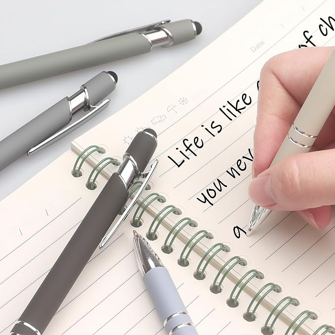 Bribobo Ballpoint Pen 2-in-1 Stylus Retractable Ballpoint Pen with Stylus tip, Metal Stylus Pen for Touch Screens, 1.0 mm Black Ink (Pastel Color) 6 Pack