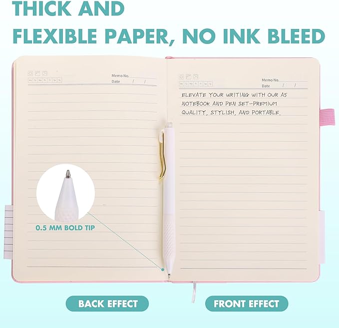 Aodaer 12 Set Lined Notebook Journals with Pens A5 Notebooks 100 GSM College Ruled Hardcover Notebook PU Leather Notepad with Pen Holder for Office School, 5.7 x 8.3 Inches, Light Multicolor