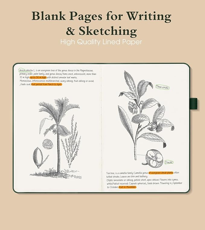 Blank Journal Notebook for Women Men,160 Pages,Inner Pocket,A5 Hardcover Sketchbook for Drawing, Sketch book, Unlined Notebooks for School,Work,Travel Journals for Writing 5.8"x8.5" (Green)