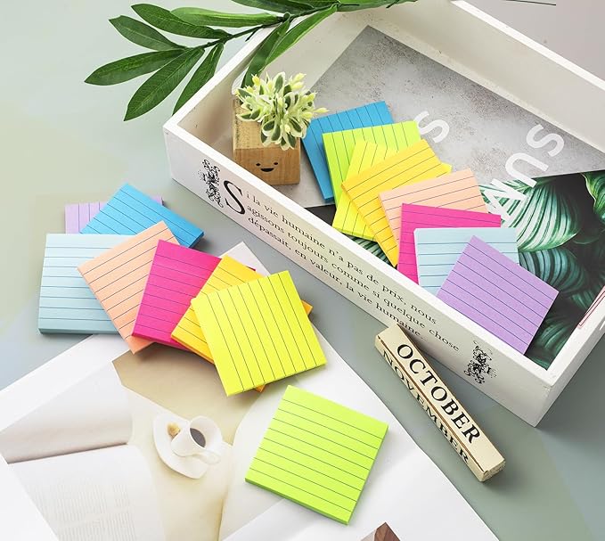 (16 Pack) Lined Sticky Notes 3x3 in Ruled Stickies Super Sticking Power Memo Pads Bright Colors