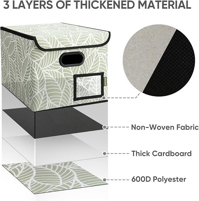 BALEINE File Organizer Box with Lid, Collapsible File Folder Organizer with Plastic Slide, Hanging File Folder Box for Office Document Storage (1 Pack, Antique Foliage)