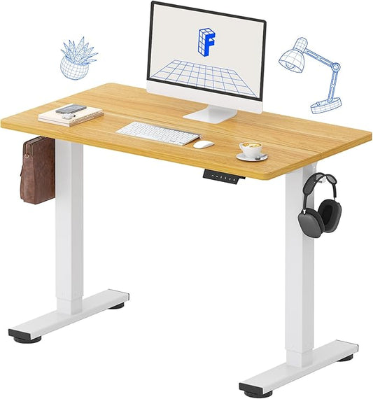 FLEXISPOT Standing Desk Electric Height Adjustable Desk with 40 x 24 Inch Splice Board, Home Office Computer Workstation, Maple Top + White Frame